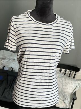 J. Crew White Tee with Navy Stripes - Short Sleeve Crewneck